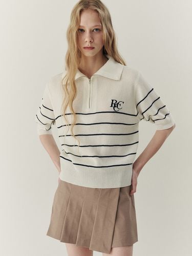 RCC Knit Half Zip-up Short Sleeve Top _Stripe - ROCCI ROCCI - Modalova