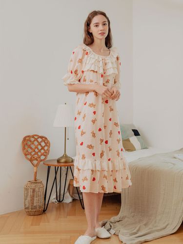 Heart Bear Rayon Cotton Round Neck Pajama Dress - LUNALUZ STUDIO - Modalova