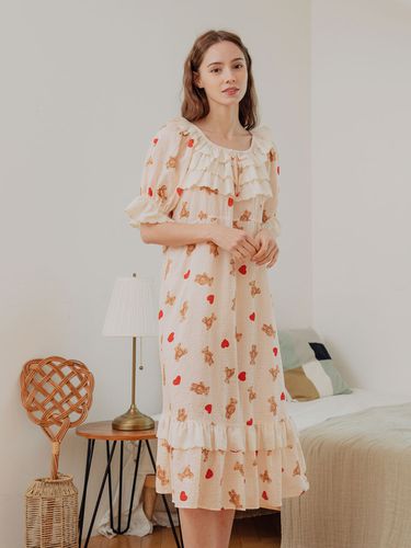 Heart Bear Rayon Cotton Round Neck Pajama Dress - LUNALUZ STUDIO - Modalova