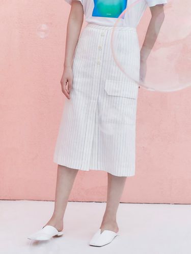 Linen Stripe Pocket Skirt _White - kuho plus - Modalova