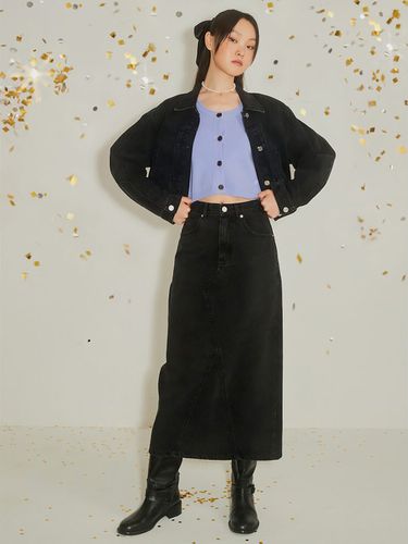 Panelled Denim Long Skirt _Black - kuho plus - Modalova