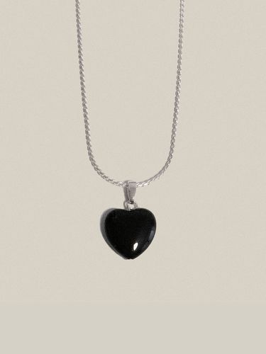 Black Onyx Heart Necklace_Silver - partez - Modalova