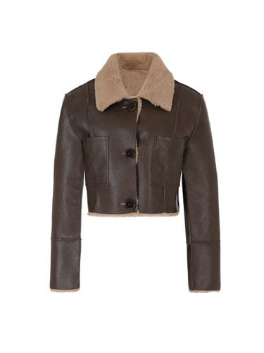 Short Reversible Leather Shearling Jacket_Brown - NOT YOUR ROSE - Modalova