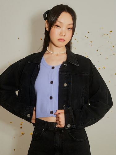 Crop Denim Jacket _Black - kuho plus - Modalova