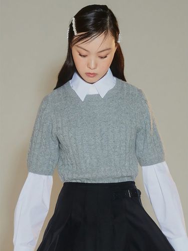 Cable Knit Pullover Top - Grey - kuho plus - Modalova