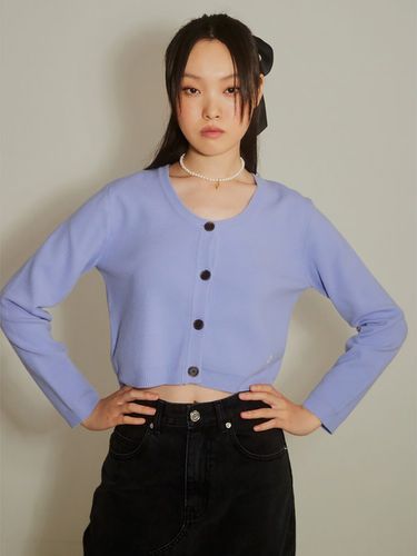 U-Neck Cropped Knit Cardigan - Lavender - kuho plus - Modalova