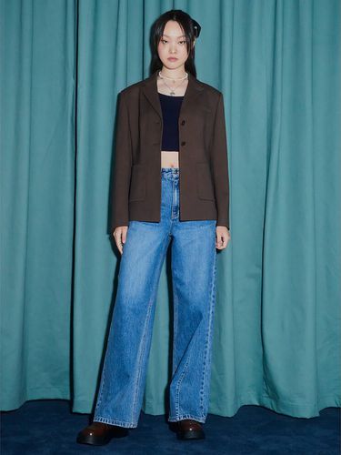 Panelled Wide Denim Pants - Blue - kuho plus - Modalova