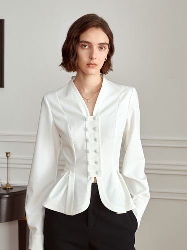 YY_Urban V Neck Double Breasted Blouse - yyiam - Modalova