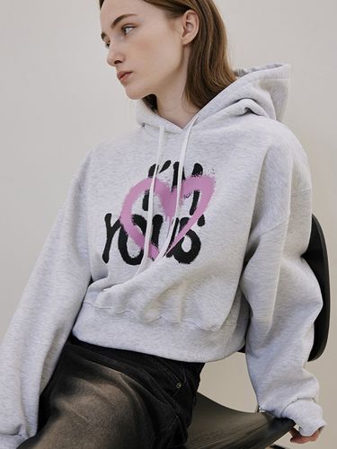 Heart Painting Crop Hoodie_White Melange - Rosefrantz - Modalova