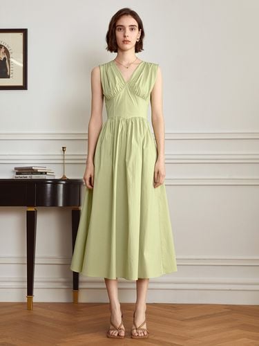 YY_V-Neck Waist Pleats Dress - yyiam - Modalova