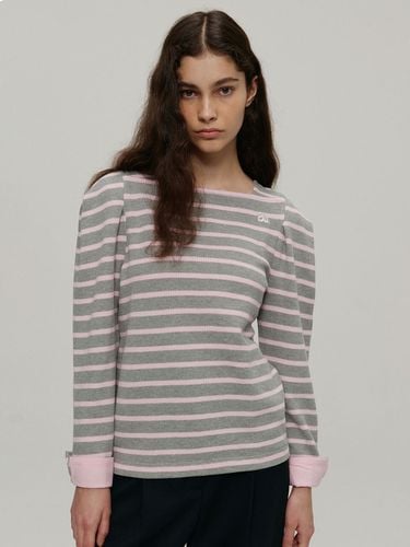 Strip Puff Sleeve T-Shirt (Grey) - a.t.corner - Modalova