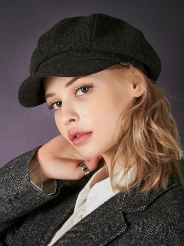 Wool Herringbone Newsboy Cap - VARZAR - Modalova