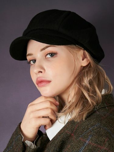 Wool Herringbone Newsboy Cap - VARZAR - Modalova