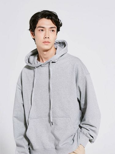 Sleeve Printed Hoodie Gray - Moth - Modalova