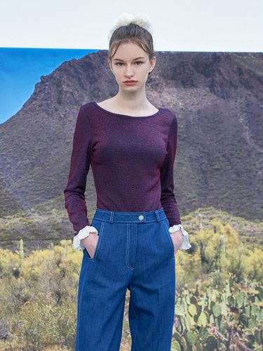 Lace Trim Glitter Top - Purple - WOVEMENT - Modalova