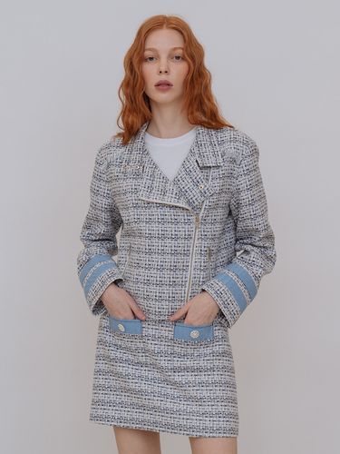 Snow White Tweed Rider Jacket_Sky Blue - Sweet One Eighty - Modalova