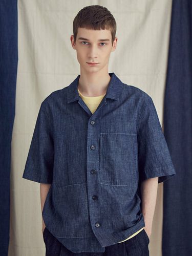 Linen Denim Open Collar Shirt - Moth - Modalova