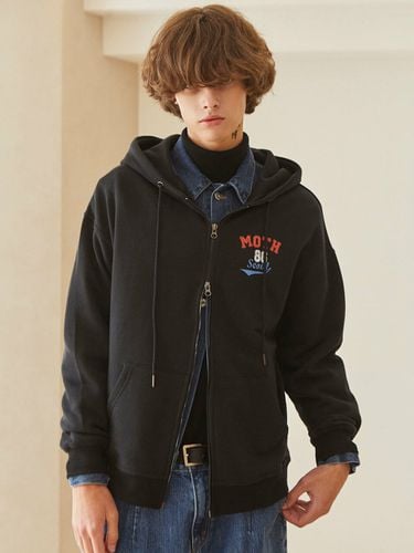 Fleece-lined Zip-up Hoodie Black - Moth - Modalova