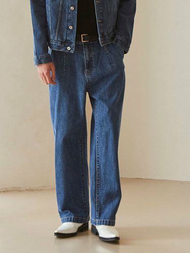 Pintuck Detail Wide Denim Pants - Moth - Modalova