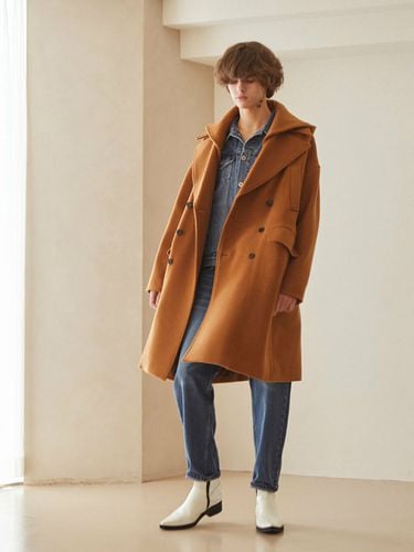 Detachable Hood Wool Double Breasted Coat - Moth - Modalova