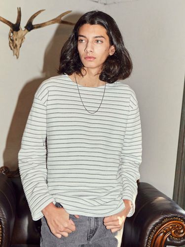 Boat Neck Striped T-shirt Gray - Moth - Modalova