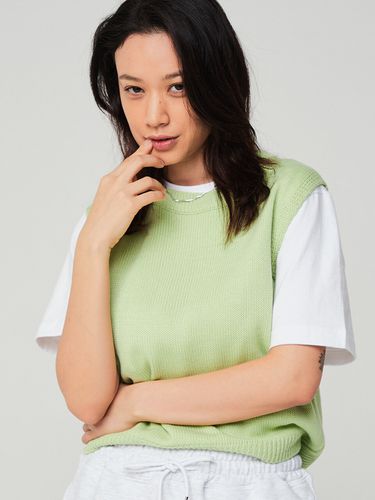 Round Neck Cropped Knit Vest (Lime) - Awesomestudio - Modalova