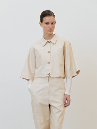 Coated Linen Cropped Jacket (Ecru) - LE - Modalova