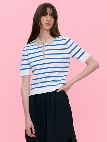 Striped Half Zip-up Knit _ Blue - ahwe - Modalova