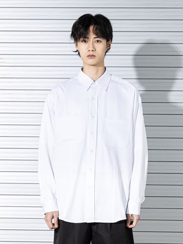 Silky Incision Pleated Shirt_White - MASSNOUN - Modalova