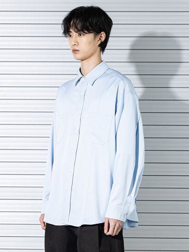 Silky Incision Pleated Shirt_Sky Blue - MASSNOUN - Modalova