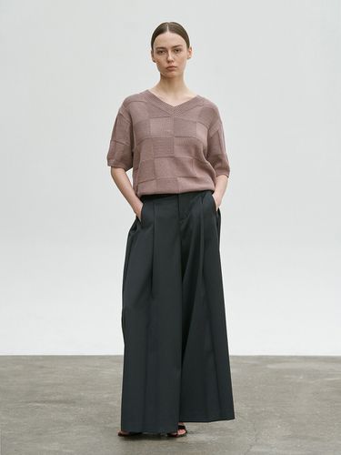 Linen Blend Check Knit Top - Carriere - Modalova