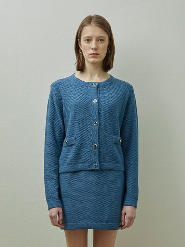 Tweed Round Cardigan (Blue) - STEP AROUND - Modalova