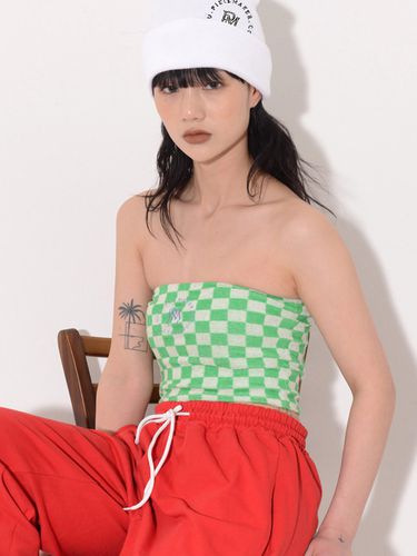 Terry Checkerboard Tube Top_Green - PIECEMAKER - Modalova