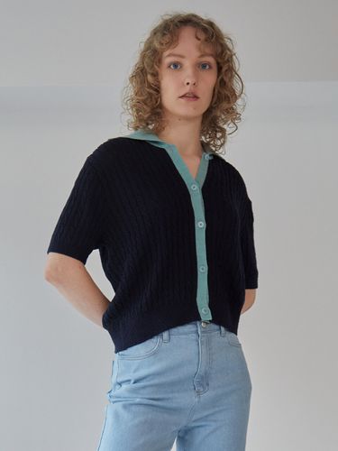 Sailor Linen Knit Half Cardigan_Navy - OSTKAKA - Modalova