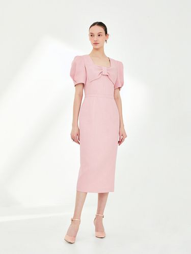 Rosalie Ribbon Detail Square Neck Dress (Pink) - BAU by Bride And You - Modalova