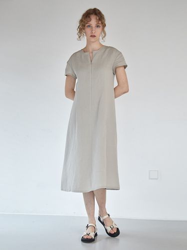 Linen Som Half Sleeve Dress_Greige - OSTKAKA - Modalova