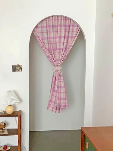 Pale Pink Vintage Checkered Curtain - Mood Sunset - Modalova