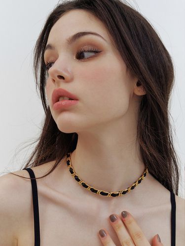 Gold Leather Chain Choker - KINDABABY - Modalova