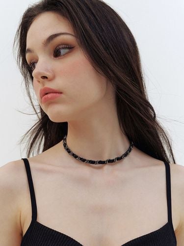 Black Silver Leather Chain Choker - KINDABABY - Modalova