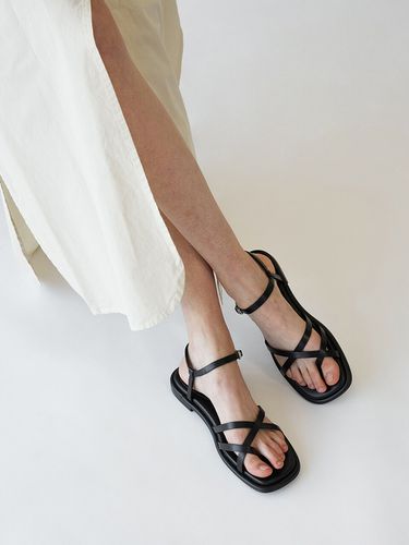 Simon Sandals_Leather Black - blanc sur blanc - Modalova