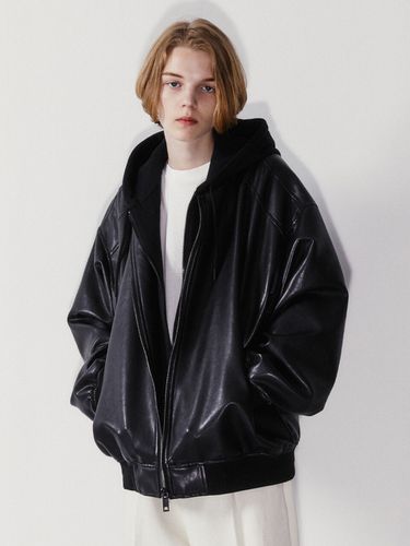 Vegan Leather Hooded Jacket Black - V2 - Modalova