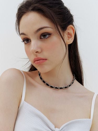 Silver Leather Chain Choker - KINDABABY - Modalova