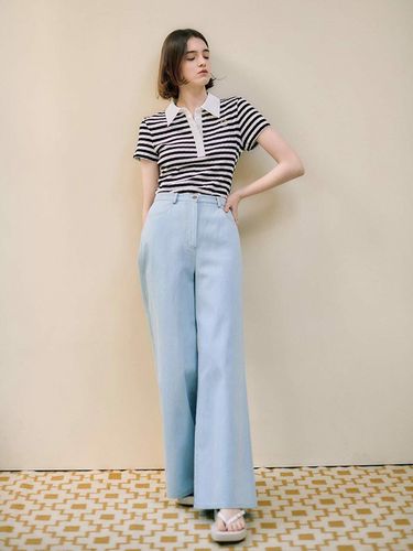 Light Denim Wide Pants - LOEUVRE - Modalova