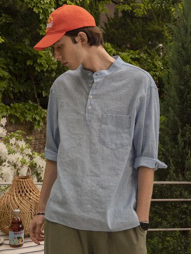 SH-560 Linen Henley Neck Shirt () - HALBKREIS LAYOUT - Modalova