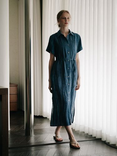 Linen Shirt Dress_Blue - Laminez - Modalova