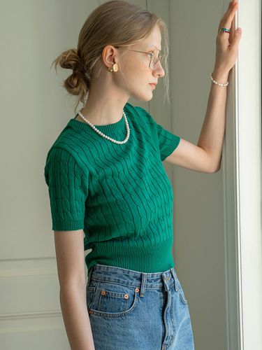 Cotton Crop Cable Knit_Green - Siyazu - Modalova