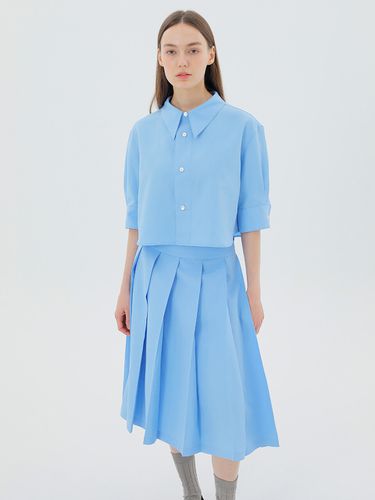 Wide Pleated Midi Skirt_Blue - UIJI - Modalova