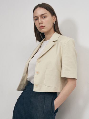 Linen Cotton Crop Jacket_Cream - NEBELEVERYWEAR - Modalova