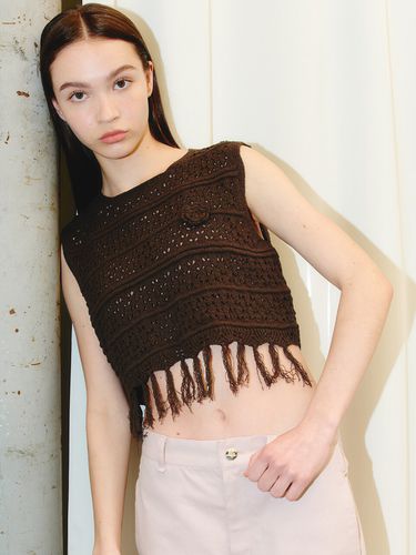 Fringe Sleeveless Knit Top_Khaki - ROCCI ROCCI - Modalova