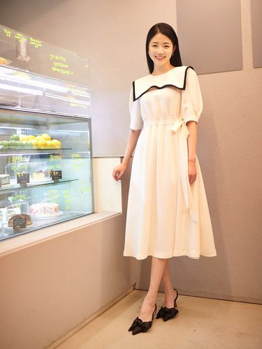 Irene Cape Collar Marine Dress - S BLANC - Modalova